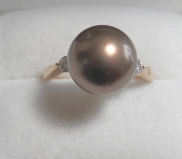 【★M★】K18チョコレート色黒蝶真珠リング