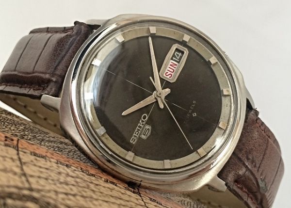 極美品★セイコー5 ヴィンテージ 自動巻 黒 メンズ腕時計