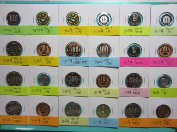 1プルーフ貨「バラ 4，369円」昭和63年10円～平成23年100円