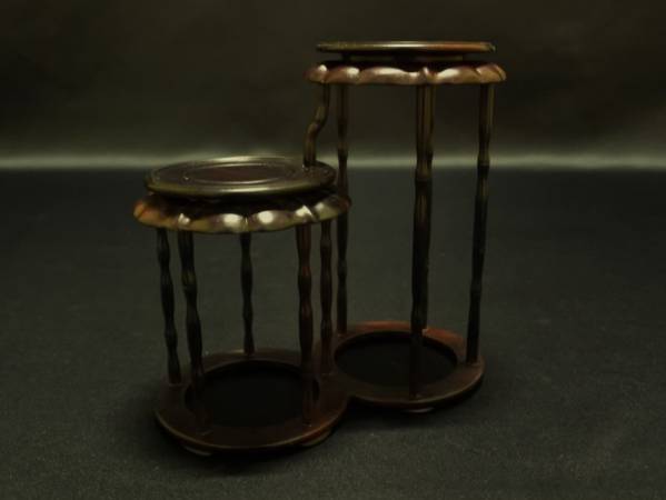 唐木二段高卓花台 竹節 飾台 盆栽台 紫檀花梨