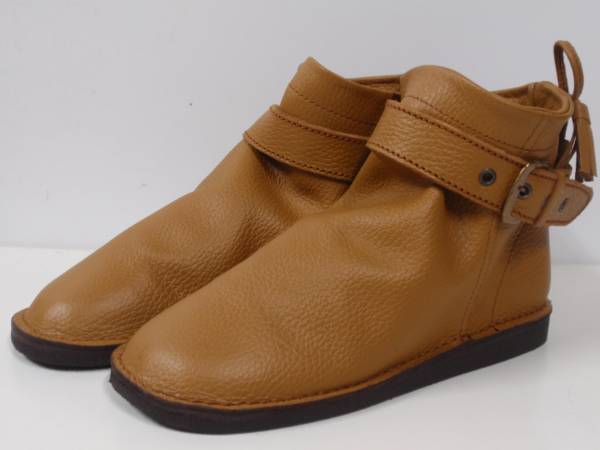 本革 ショートブーツ キャメル M 23.0-23.5 ごつめ ぺたんこ