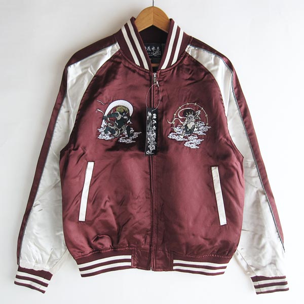 新入荷！和柄 鏡花水月◆サテンスカジャン『風神雷神』Mワイン