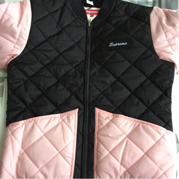 supreme color blocked quilted jacket pink S Size