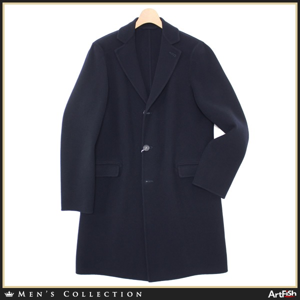 1円 massimo alba◆黒紺メルトンItalyチェスターコートr895*s44