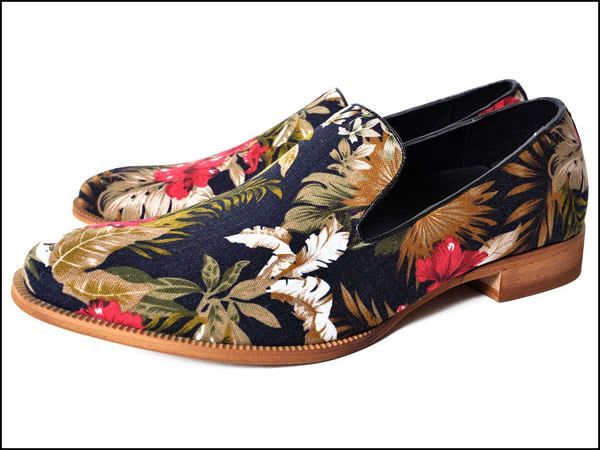 オペラシューズ メンズ ローファー フラワーブラック 花柄26.5cm