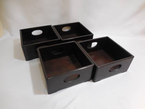 唐木造 煙草盆 4点 四方盆 二対 二組 /茶道具/黒檀/紫檀/唐物 茶道具