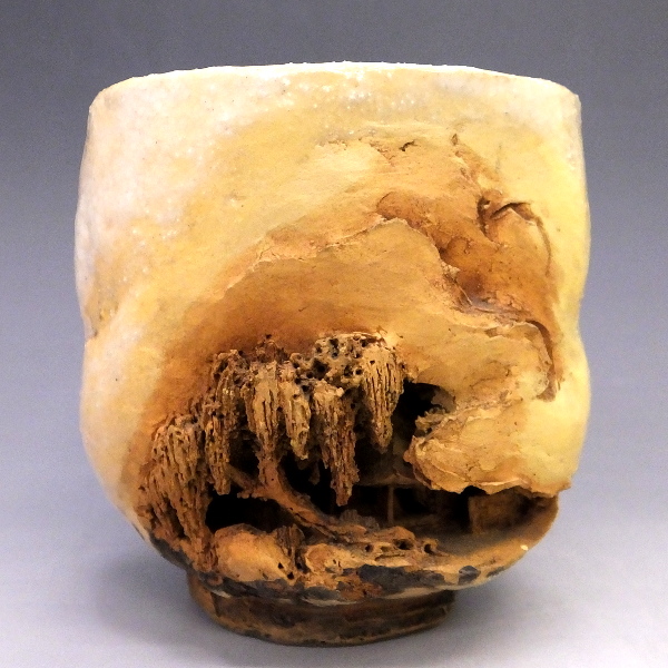 交渉可【おたからや】松白庵●山水彫込細工湯呑/二六焼/共箱