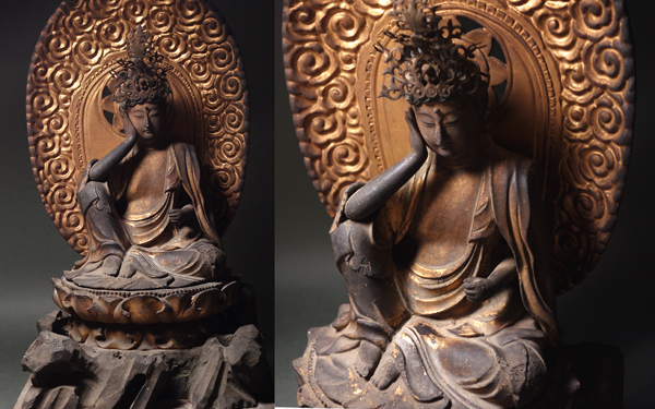 慶應◇時代仏教美術 寄木造漆箔如意輪観世音菩薩半跏像 玉眼 東洋彫刻