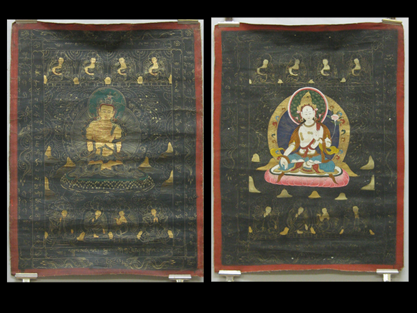 古玄社】時代マクリ チベット曼荼羅／肉筆 二点 OSN95 美術品 日本画