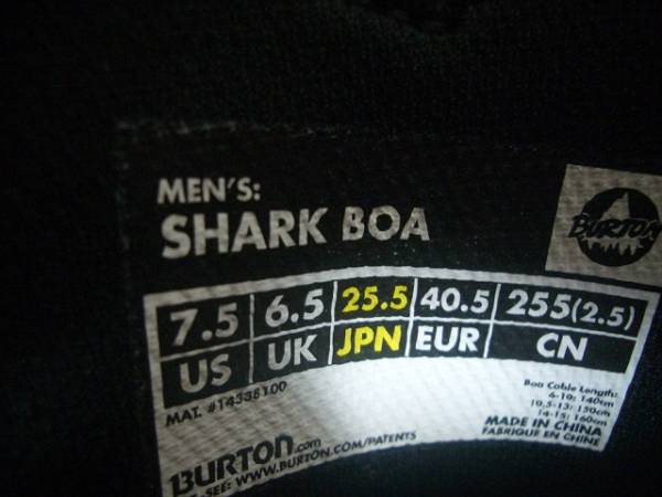 【美品】 BURTON SHARK BOA 25.5 バートン シャーク ボア 送料込 新品 BURTON バートン SHARK BOA 25.5cm シャークボア(25.5cm