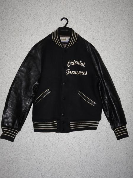 Whitesville Letterman 袖牛革スタジャン 黒 40 アメカジ 東洋