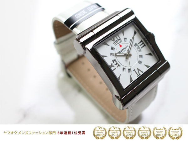 ■H2619■HIDEAWAYSニコル スクエア 本革レザー腕時計クォーツ白
