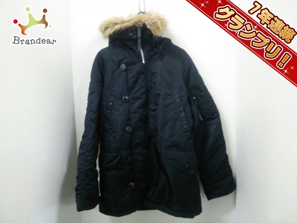 アルファ ダウンコート M メンズ 美品 黒×ライトブラウン 冬物