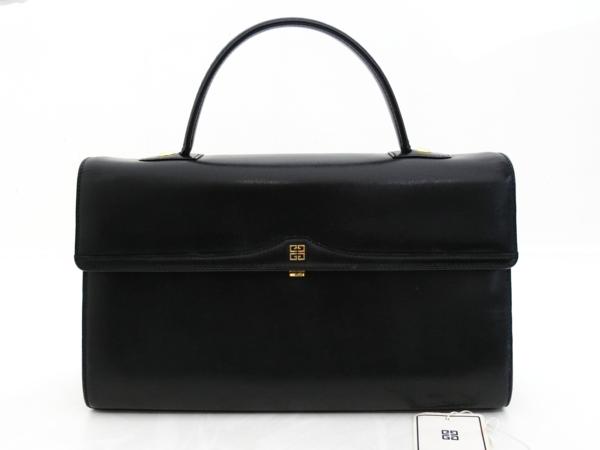 ◆Y6078 GIVENCHY ジバンシー ロゴ金具 レザー 黒 ハンド バッグ