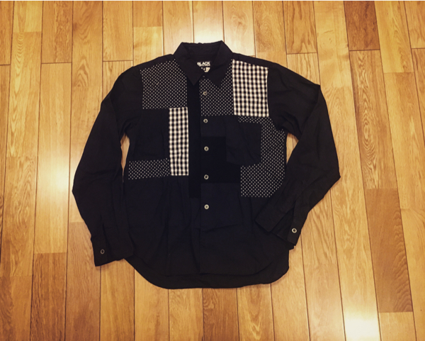 新品未使用!ブラックコムデギャルソン!パッチワークドットシャツ