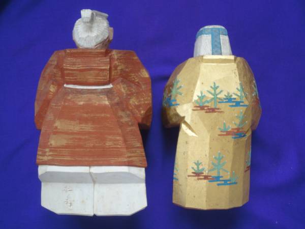珍品 高砂人形 奈良一刀彫 先代大林杜寿作 木彫彩色 2体 共箱(東洋