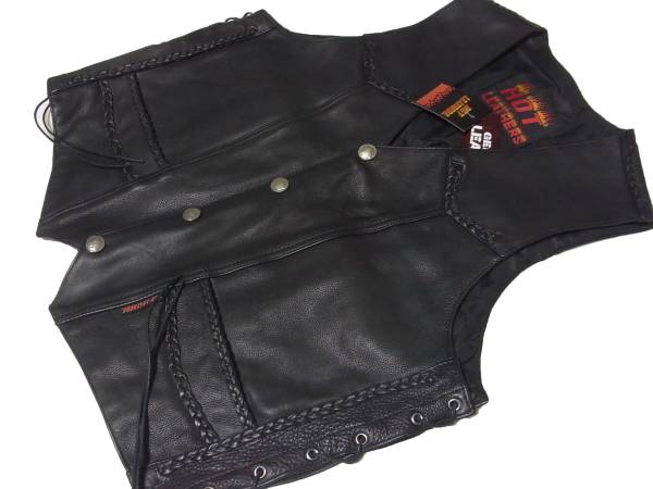 新品♪◇HOT LEATHER◇コンチョ本革レザーベスト黒XXXL 自動車