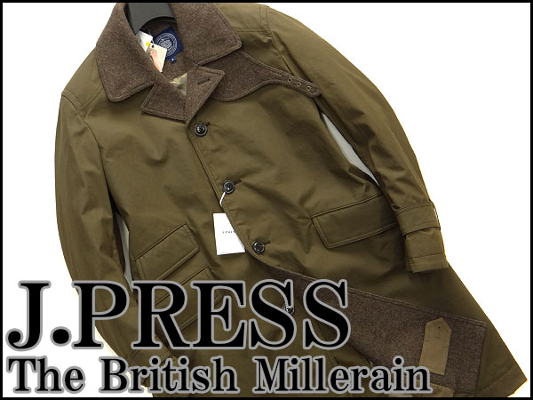 新品8.5万ジェイプレス ツイード×オイルドクロスコートL緑24271