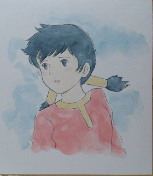 未来少年コナン ラナ 手描きイラスト 水彩画 宮崎駿 色紙(手描き