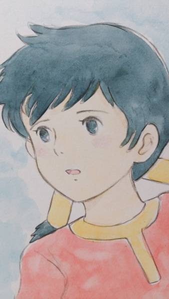 未来少年コナン ラナ 手描きイラスト 水彩画 宮崎駿 色紙(手描き