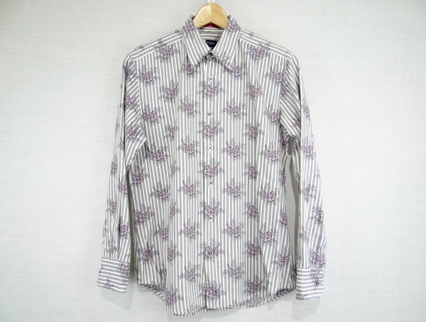 ポールスミスコレクション　花柄ストライプ長袖シャツ Mサイズ ☆Paul Smith ポールスミス ストライプx花柄シャツ M 灰紫 【公式通販】