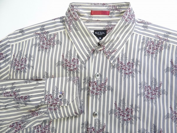 極美品 ポールスミス 薔薇柄 花柄 紫ストライプ セットアップ グレー M ☆Paul Smith ポールスミス ストライプx花柄シャツ M 灰紫 【公式通販】