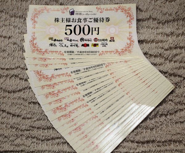 激安大特価，低価】 物語コーポレーション株主様お食事ご優待券500円券