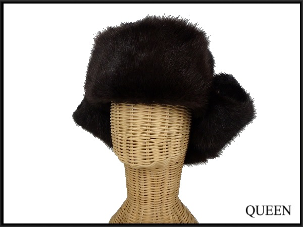 ミンクロシア帽・59cm★毛皮 帽子/耳当て付き/コサック帽＠
