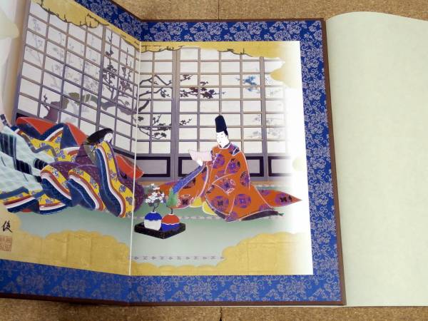 ART 源氏物語二曲屏風 第三十二帖 梅枝 岡田俊一 ミニ屏風 複製