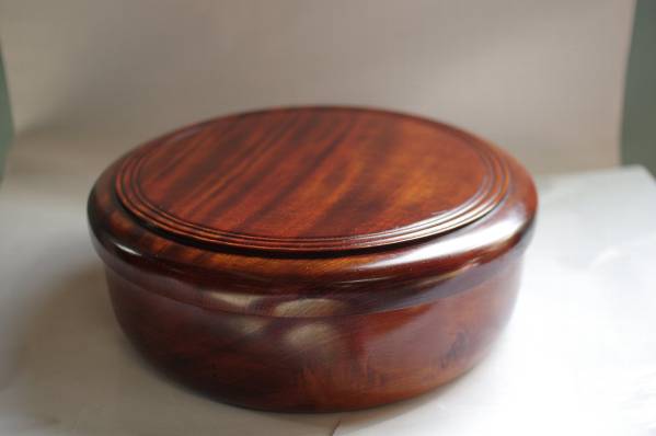 蓋付きのくり抜き盆/37.5cm▼煎茶道具入れ丸盆茶櫃御櫃