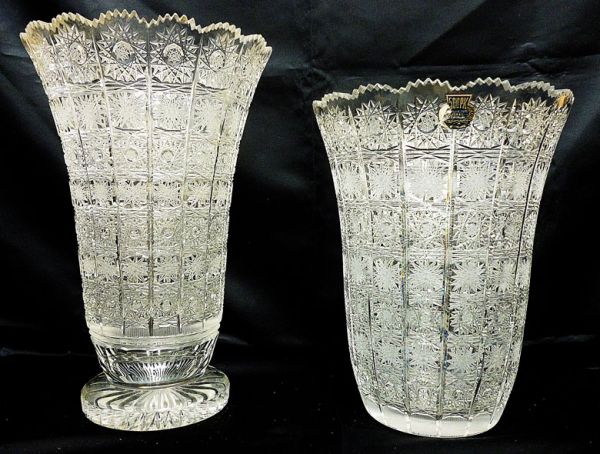 0412 ボヘミアクリスタル 花瓶 フラワーベース 2点セット 500PK