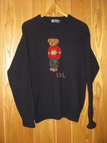 ♪CHAPSラルフローレン♪クマ柄セーター・濃紺・L