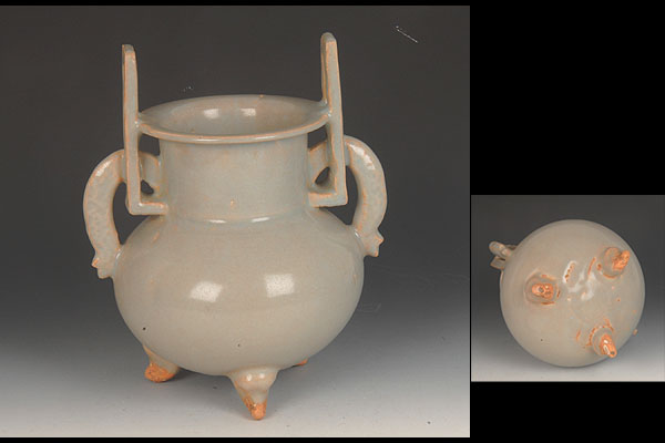工芸品 【旧家蔵出】宋時代 汝窯 天青釉開片 龍紋雙