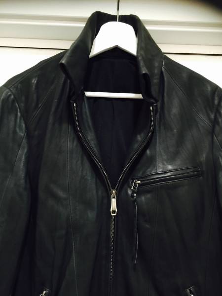 5351 POUR LES HOMMES - ラムレザー×デニムセミダブル ライダース 5351プールオム ラムレザーシングルライダース サイズ3 ブラック