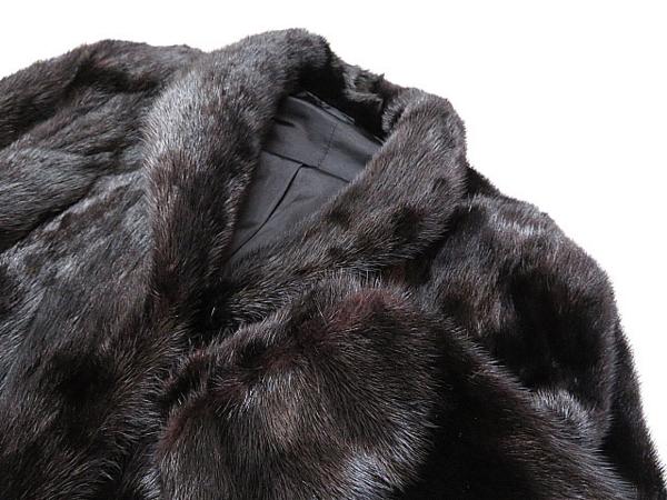 美品▽MINK ブラックミンク 逆毛 本毛皮コート 11号 毛質艶