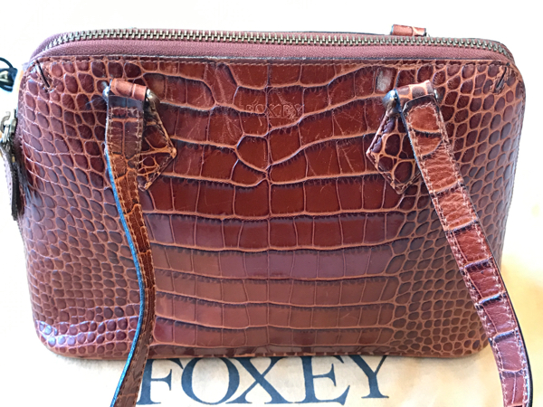 FOXEY フォクシー ショルダーバッグ クロコ型押し レザー 茶