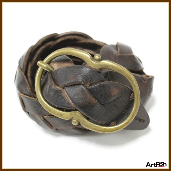 MESSAGERIE【伊】茶 イタリア製 本革ヴィンテージ編みこみ レザー ベルトb500*95cm新品