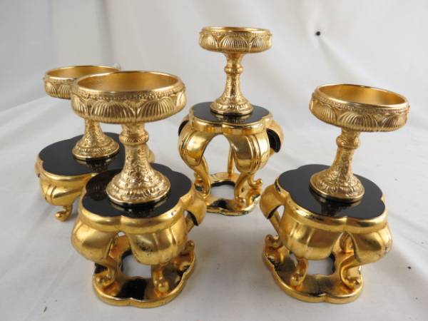 (k1238) 仏具　仏飯器＆仏飯台　金メッキ　各４個セット　展示品