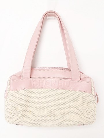 637125 シャネル ハンド トート バッグ ピンク アイボリー