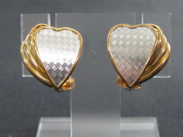 ハートデザイン　金プラチナ　イヤリング　k18/Pt900　大網てんとう虫　品番3218