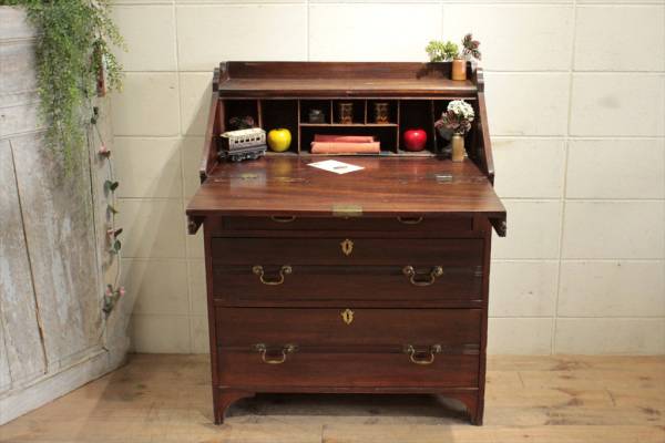 英国アンティーク◇古木ライティングビューローb/収納机/木製デスク/タンス/店舗什器/ディスプレイ/イギリスヴィンテージ/ビンテージ家具