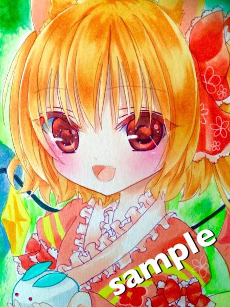 同人手描きイラスト☆東方projectフランドール・スカーレット狐耳色紙