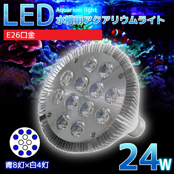 ○E26口金 24W LED 水槽用 アクアリウムライト 青8灯×白4灯 03