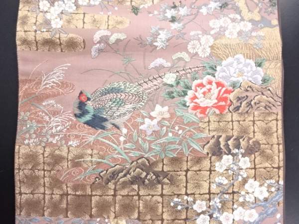 05078# 【1円～】九百錦御苑障壁画文織り出し袋帯