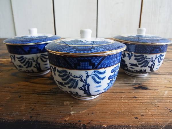 NIKKO ダブルフェニックス 山水の蓋つき湯のみ茶碗3客セット②