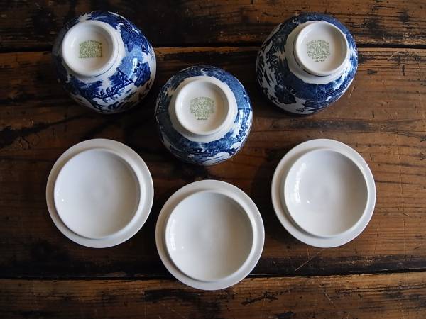 NIKKO ダブルフェニックス 山水の蓋つき湯のみ茶碗3客セット②