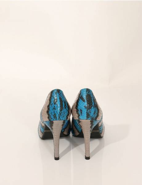 スタニングルアー STUNNING LURE パンプス ヒール グレー 青 24.5cm シューズ 37.5 パイソンレザー