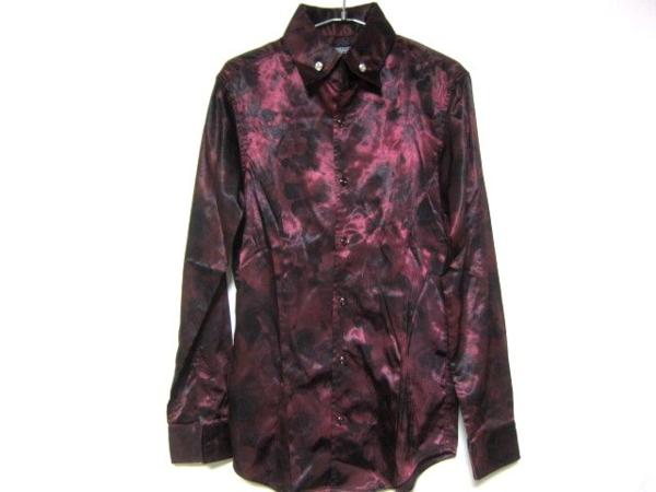 トルネードマートTORNADOMART長袖シャツ⑫光沢艶あり花柄 ローズ柄薔薇柄臙脂えんじ　バラ柄花柄