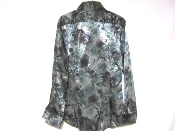 トルネードマートTORNADOMART長袖シャツ⑨光沢艶あり花柄 ローズ柄薔薇柄グレー　バラ柄花柄