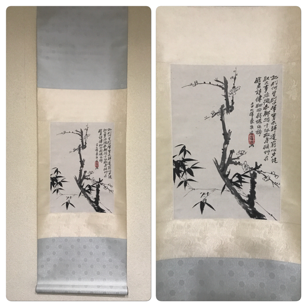 明清画家 石濤 石涛 掛軸(紙本) 水墨 「山水飛瀑図」 砡製画軸 明清